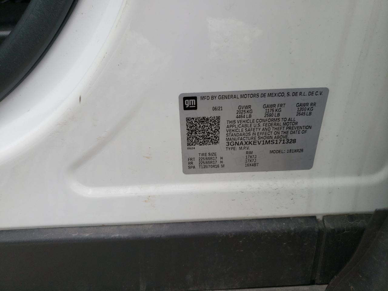 2021 Chevrolet Equinox Lt VIN: 3GNAXKEV1MS171328 Lot: 51475544