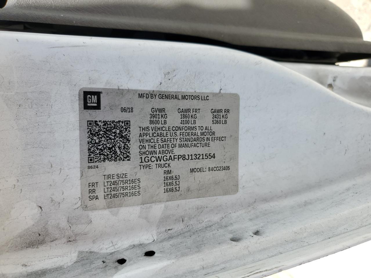 2018 Chevrolet Express G2500 VIN: 1GCWGAFP8J1321554 Lot: 52197174