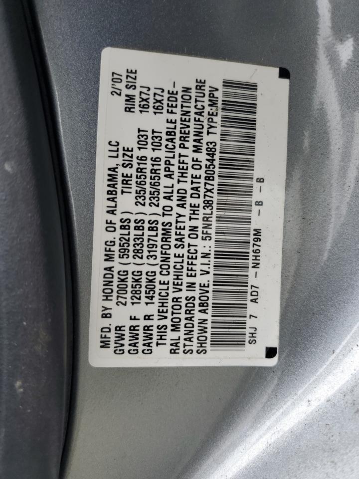 2007 Honda Odyssey Exl VIN: 5FNRL387X7B054483 Lot: 52031744