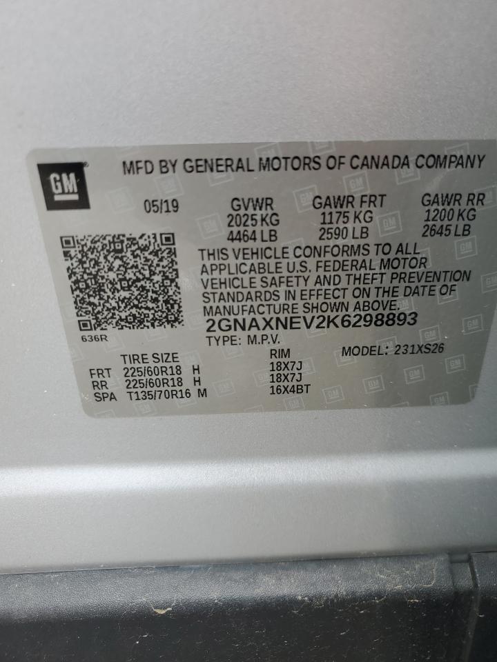 2GNAXNEV2K6298893 2019 Chevrolet Equinox Premier