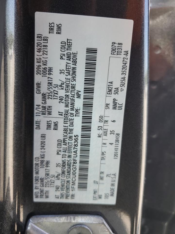 2015 Ford Escape Se VIN: 1FMCU0G78FUA78365 Lot: 51826325