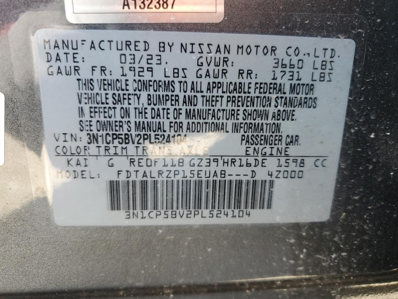 2023 Nissan Kicks S VIN: 3N1CP5BV2PL524104 Lot: 51494854