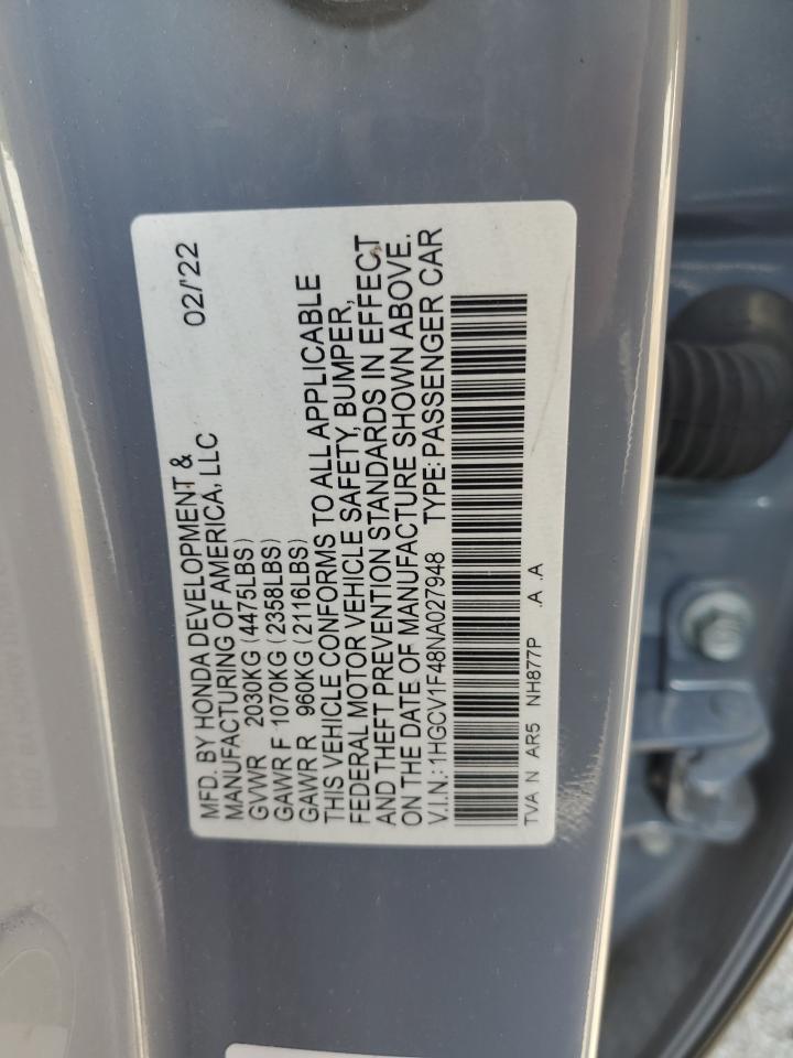 1HGCV1F48NA027948 2022 Honda Accord Sport Se