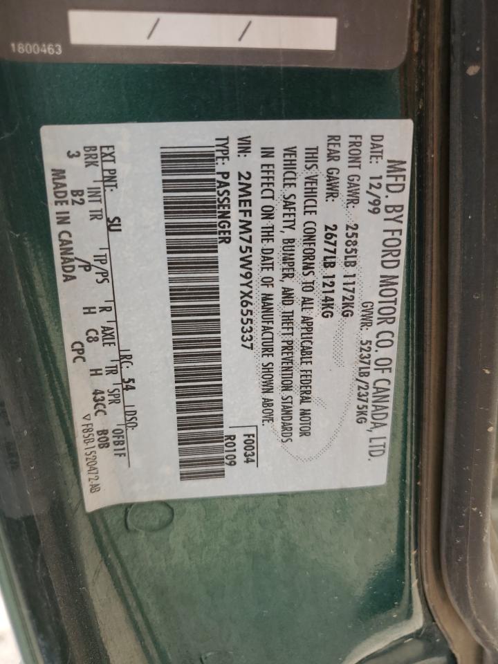 2000 Mercury Grand Marquis Ls VIN: 2MEFM75W9YX655337 Lot: 58096585
