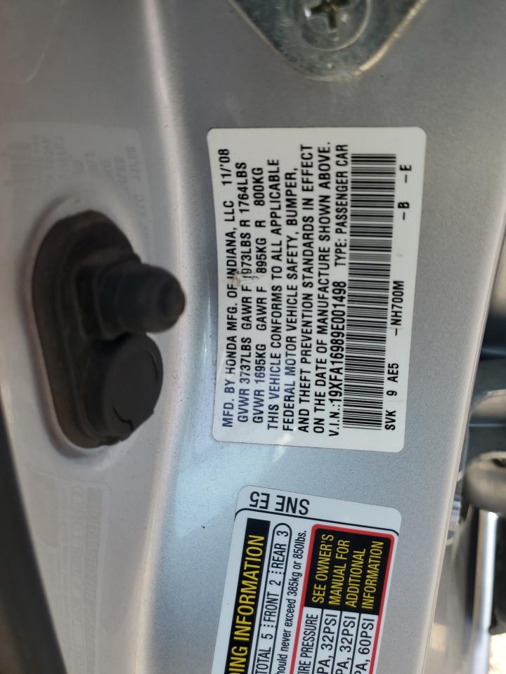 2009 Honda Civic Exl VIN: 19XFA16989E001498 Lot: 52600724