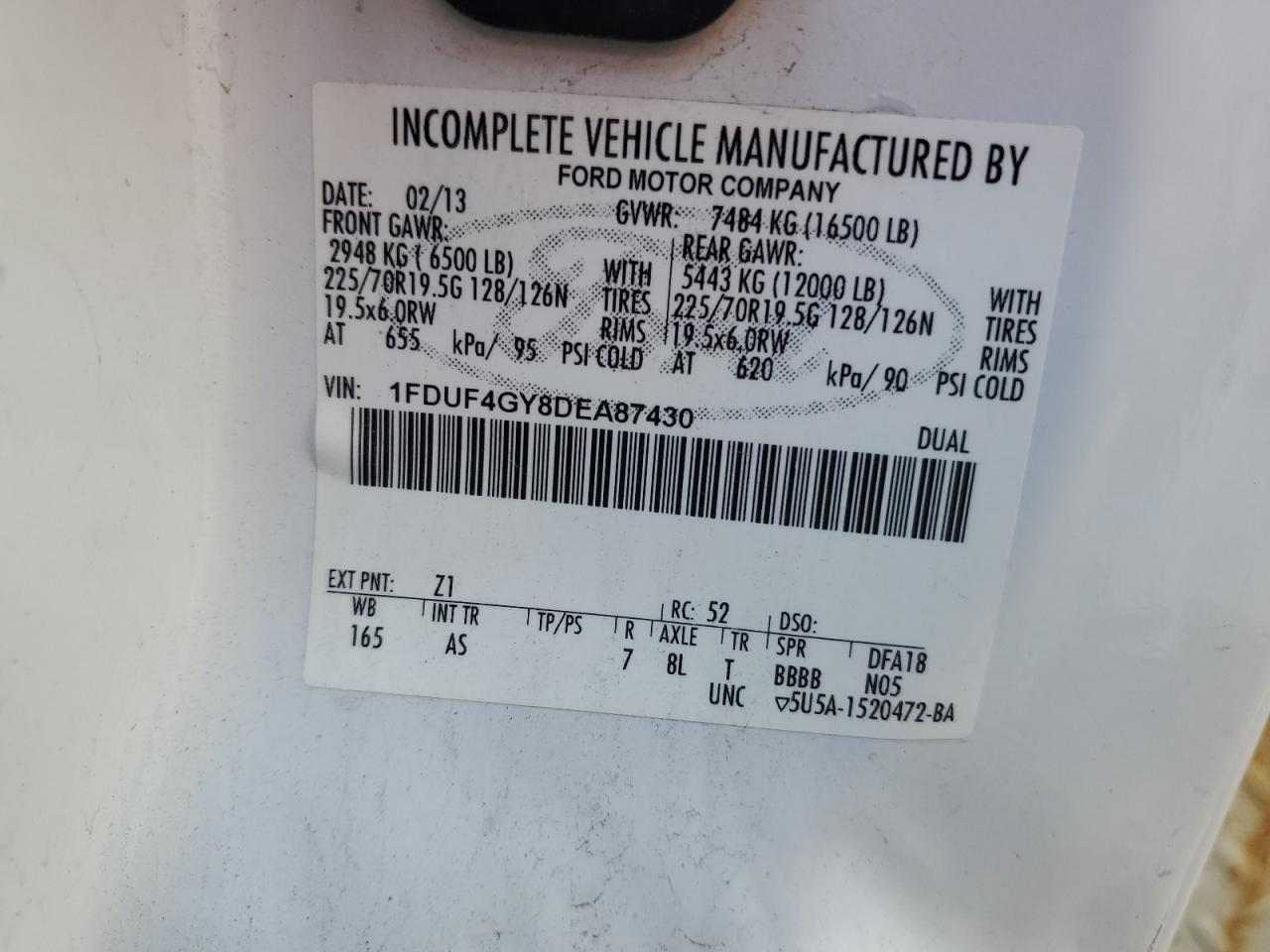 2013 Ford F450 Super Duty VIN: 1FDUF4GY8DEA87430 Lot: 45864904