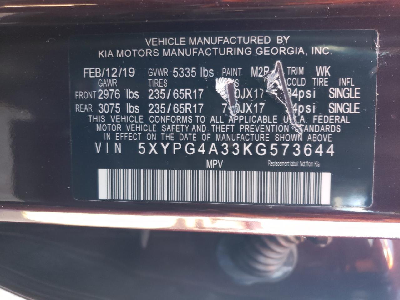 5XYPG4A33KG573644 2019 KIA SORENTO - Image 13