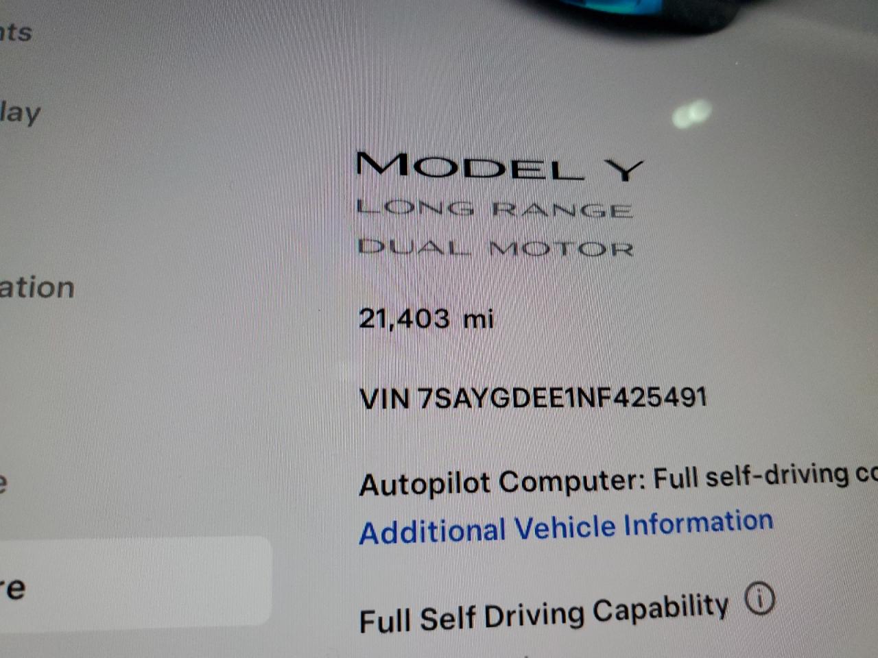 2022 Tesla Model Y VIN: 7SAYGDEE1NF425491 Lot: 52175344