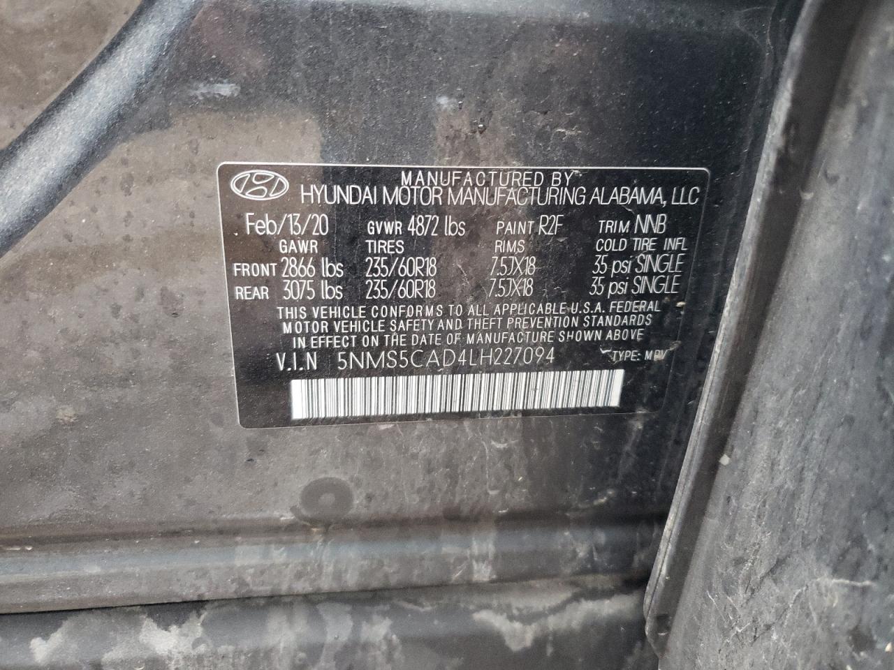 5NMS5CAD4LH227094 2020 Hyundai Santa Fe Limited