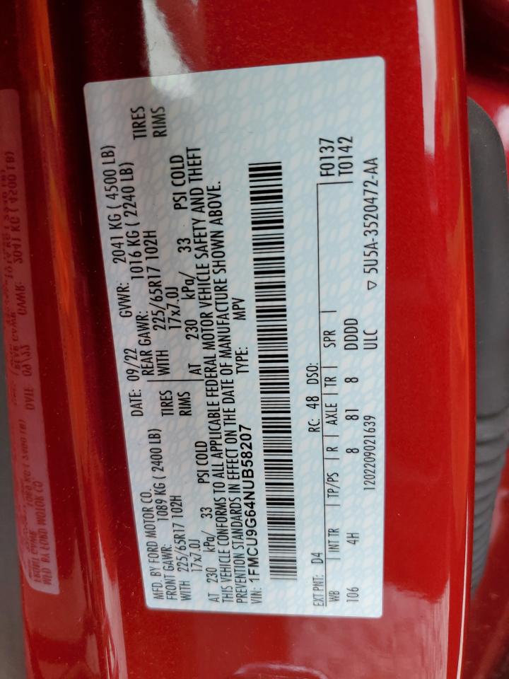 2022 Ford Escape Se VIN: 1FMCU9G64NUB58207 Lot: 52152044