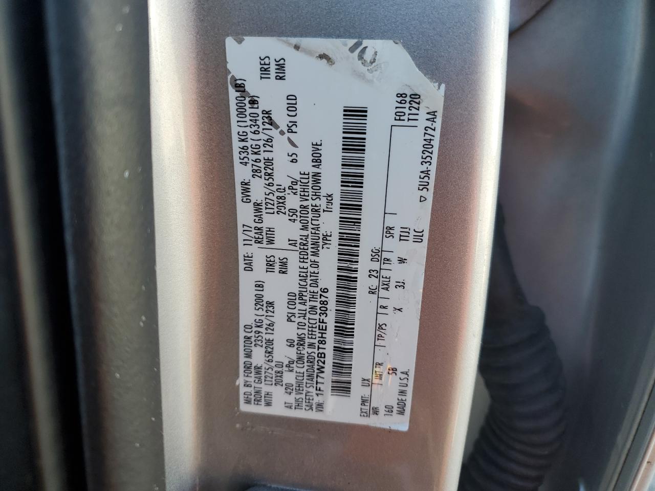 1FT7W2BT8HEF30876 2017 Ford F250 Super Duty