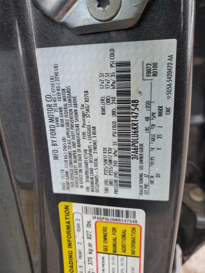 3FA6P0LU6KR147548 2019 Ford Fusion Se