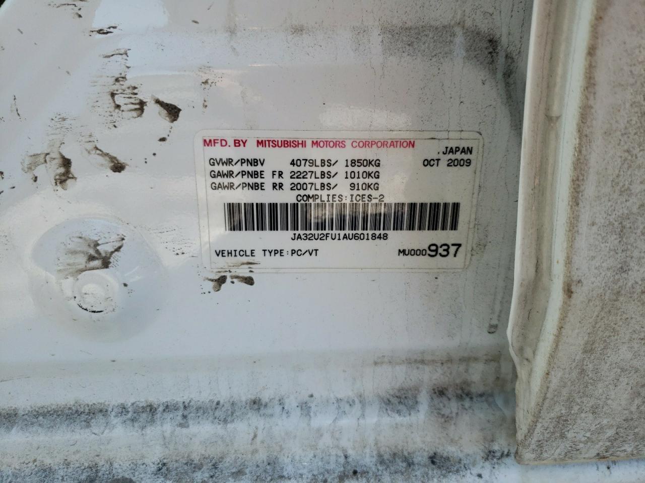 2010 Mitsubishi Lancer Es/Es Sport VIN: JA32U2FU1AU601848 Lot: 49064454