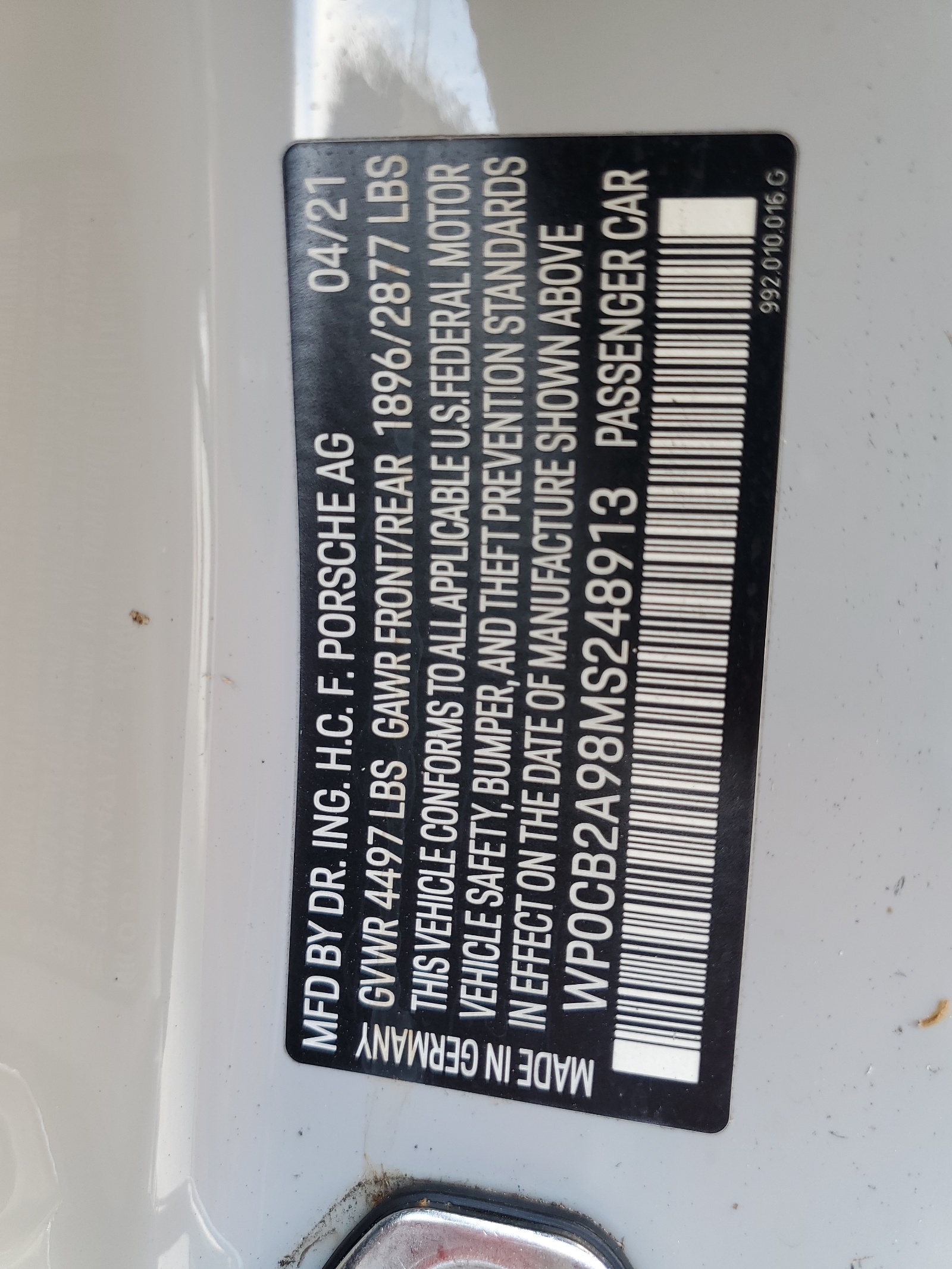 WP0CB2A98MS248913 2021 Porsche 911 Carrera S