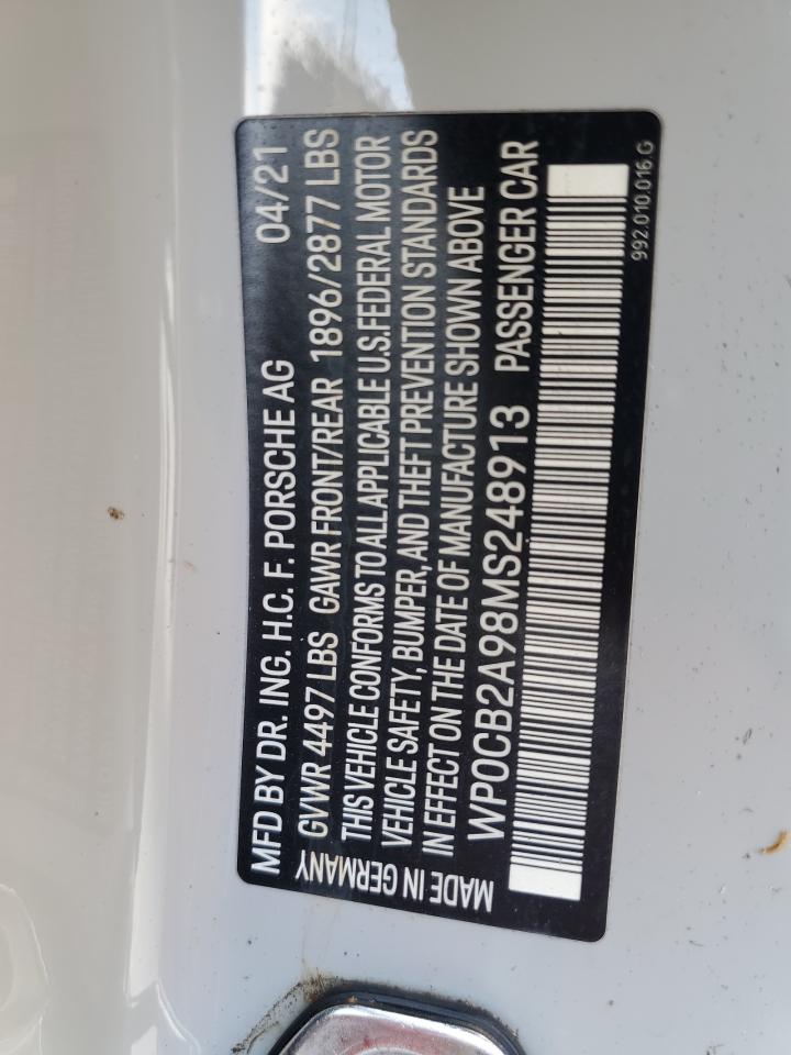 2021 Porsche 911 Carrera S VIN: WP0CB2A98MS248913 Lot: 50531134