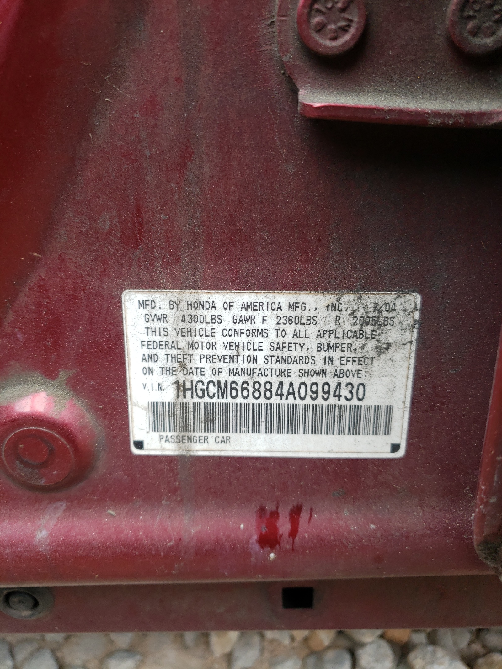 1HGCM66884A099430 2004 Honda Accord Ex