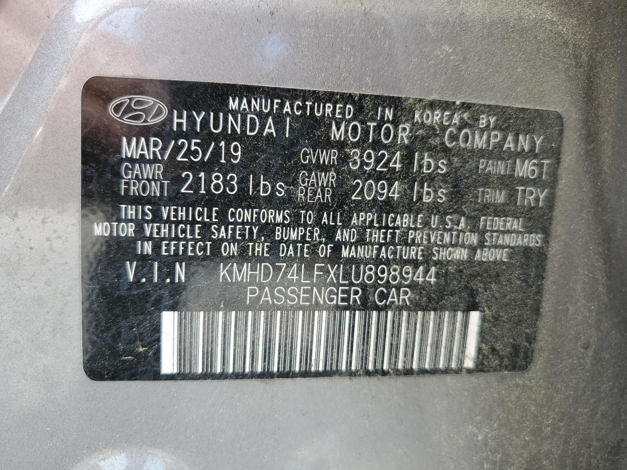 KMHD74LFXLU898944 2020 Hyundai Elantra Se