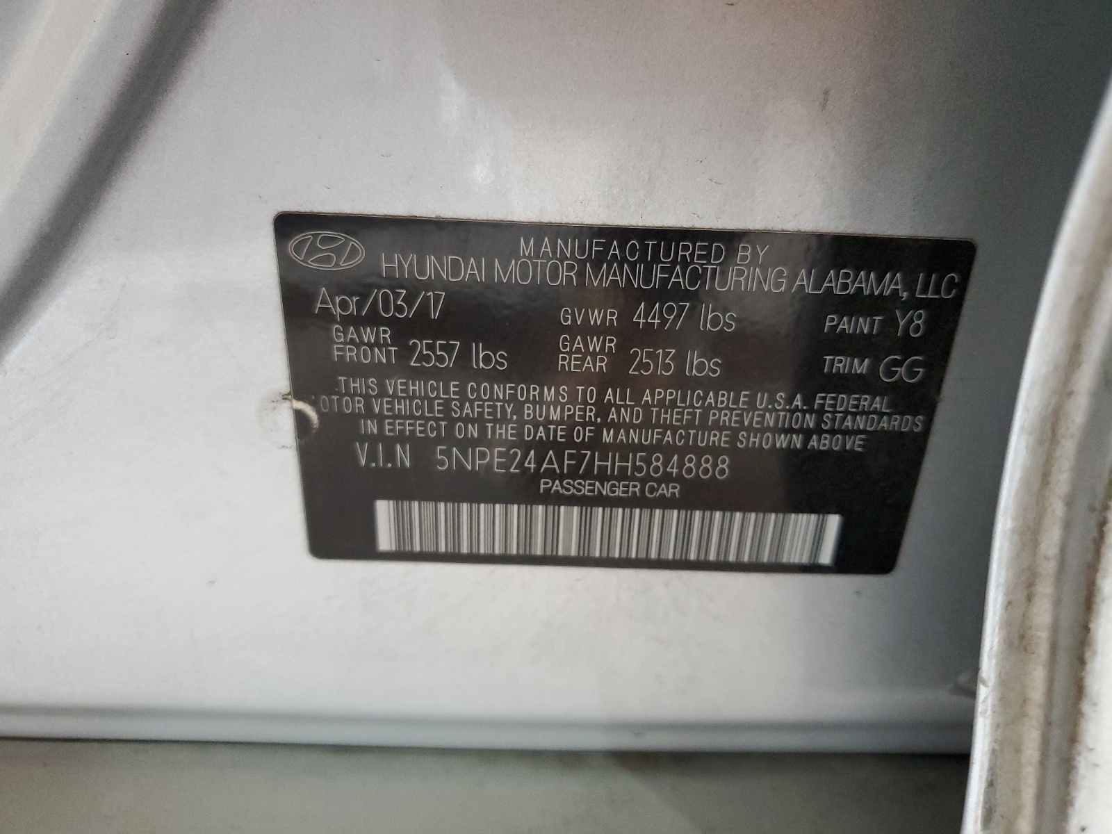 5NPE24AF7HH584888 2017 Hyundai Sonata Se