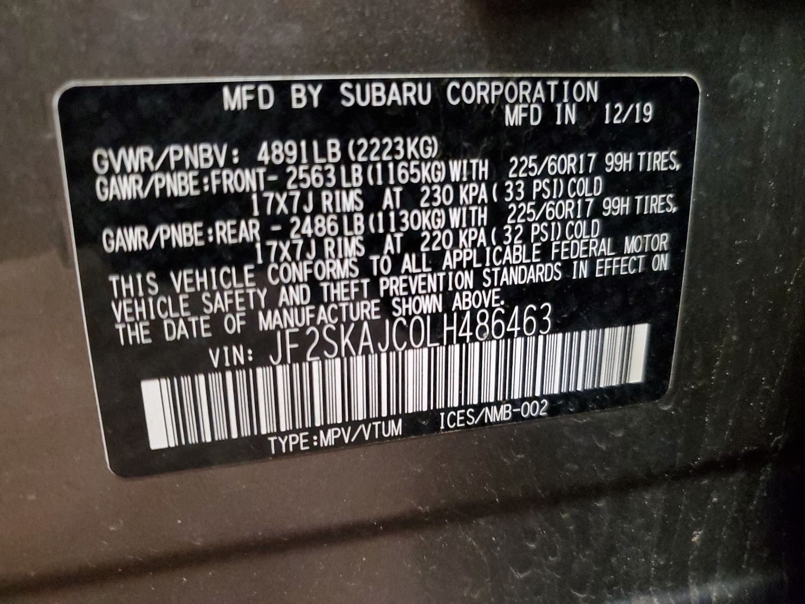 JF2SKAJC0LH486463 2020 Subaru Forester Premium