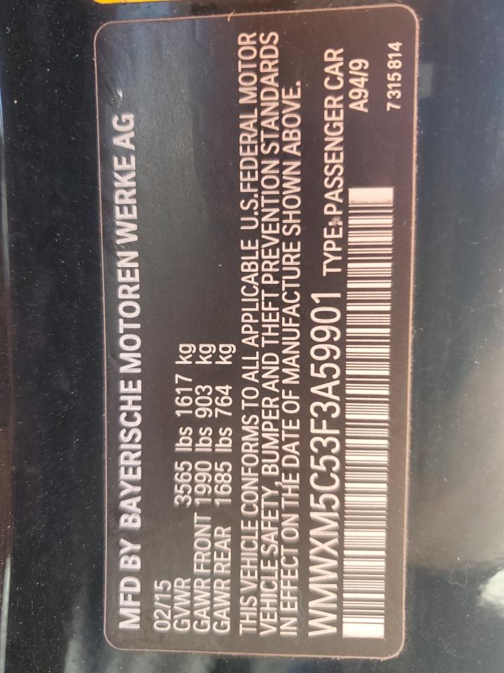 2015 Mini Cooper VIN: WMWXM5C53F3A59901 Lot: 49583154