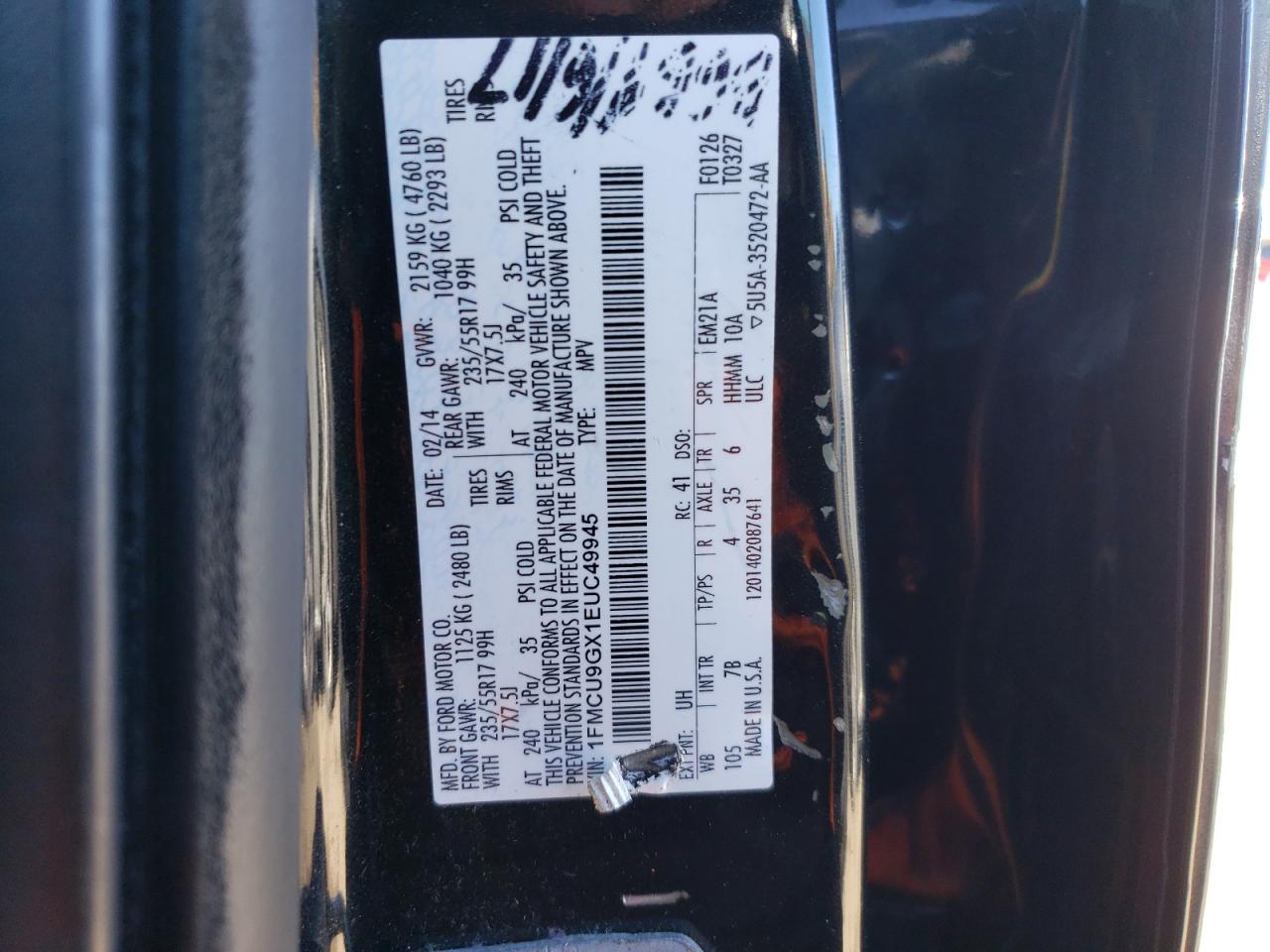 2014 Ford Escape Se VIN: 1FMCU9GX1EUC49945 Lot: 49939444