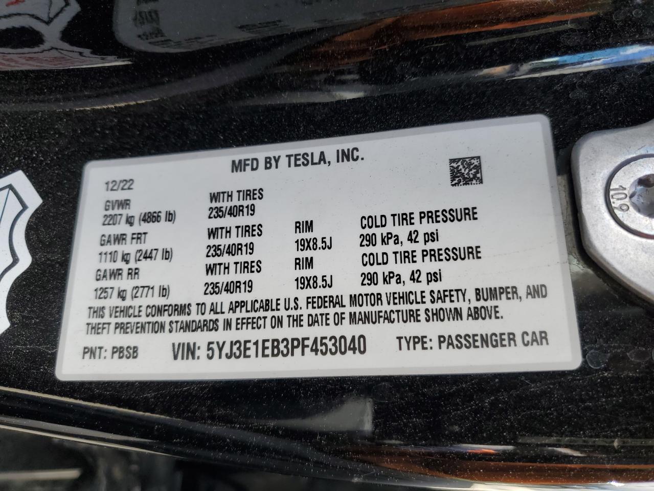 5YJ3E1EB3PF453040 2023 Tesla Model 3