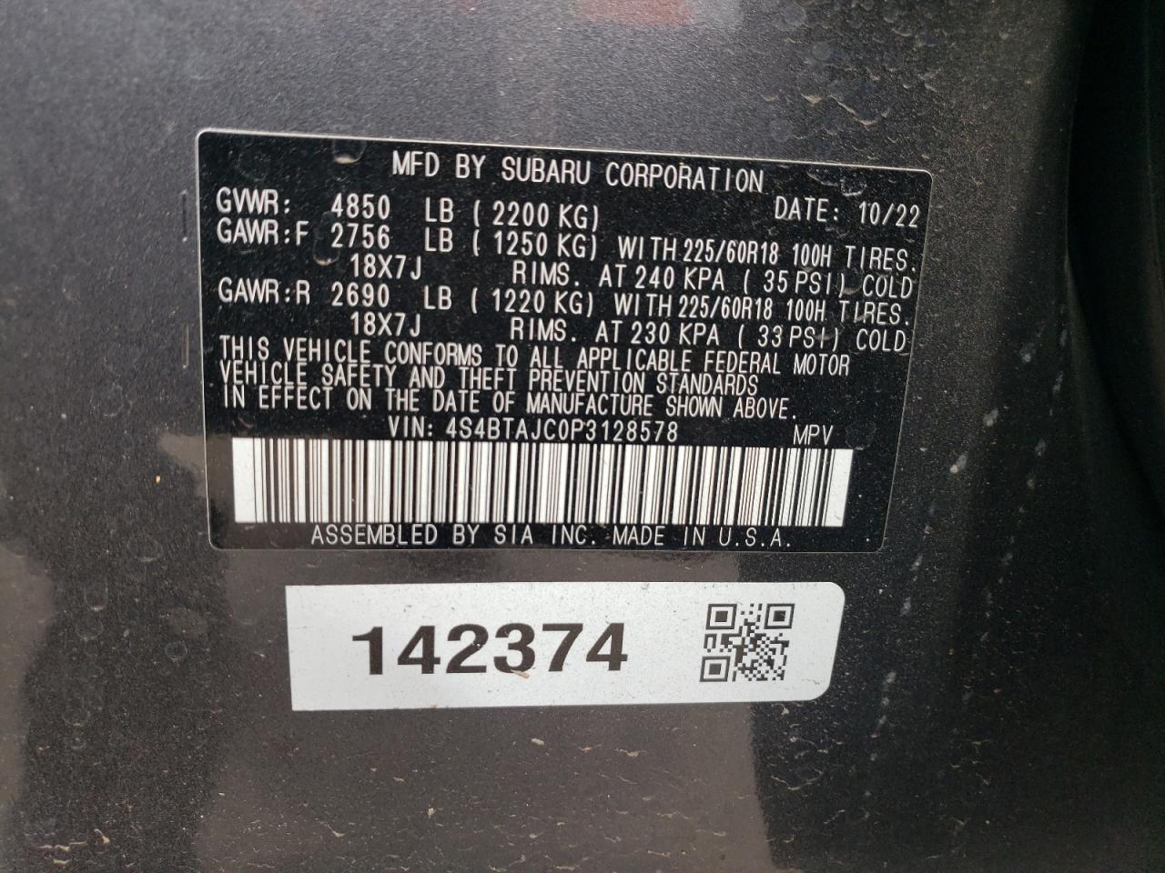 4S4BTAJC0P3128578 2023 Subaru Outback Onyx Edition