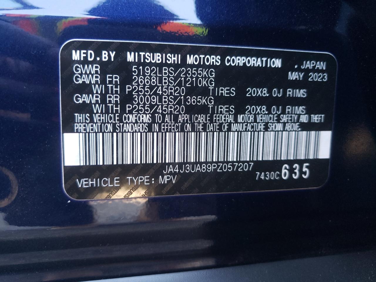 2023 Mitsubishi Outlander Se VIN: JA4J3UA89PZ057207 Lot: 51024094