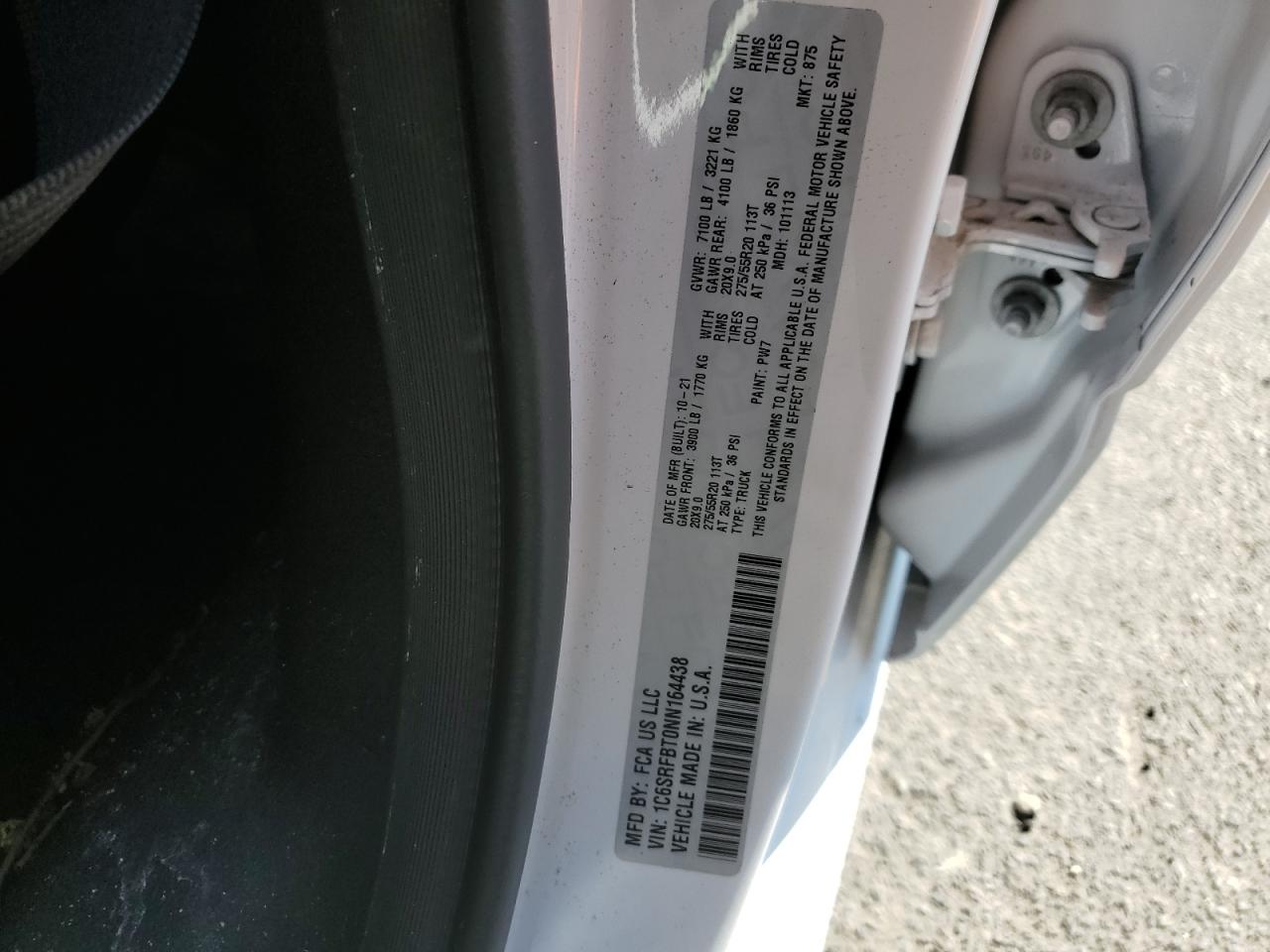 2022 Ram 1500 Big Horn/Lone Star VIN: 1C6SRFBT0NN164438 Lot: 50492094