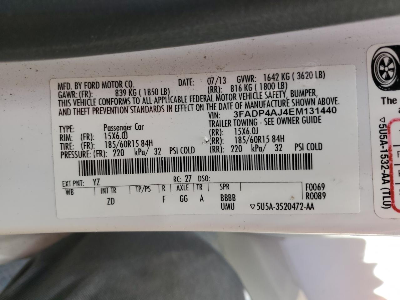 2014 Ford Fiesta S VIN: 3FADP4AJ4EM131440 Lot: 47316564