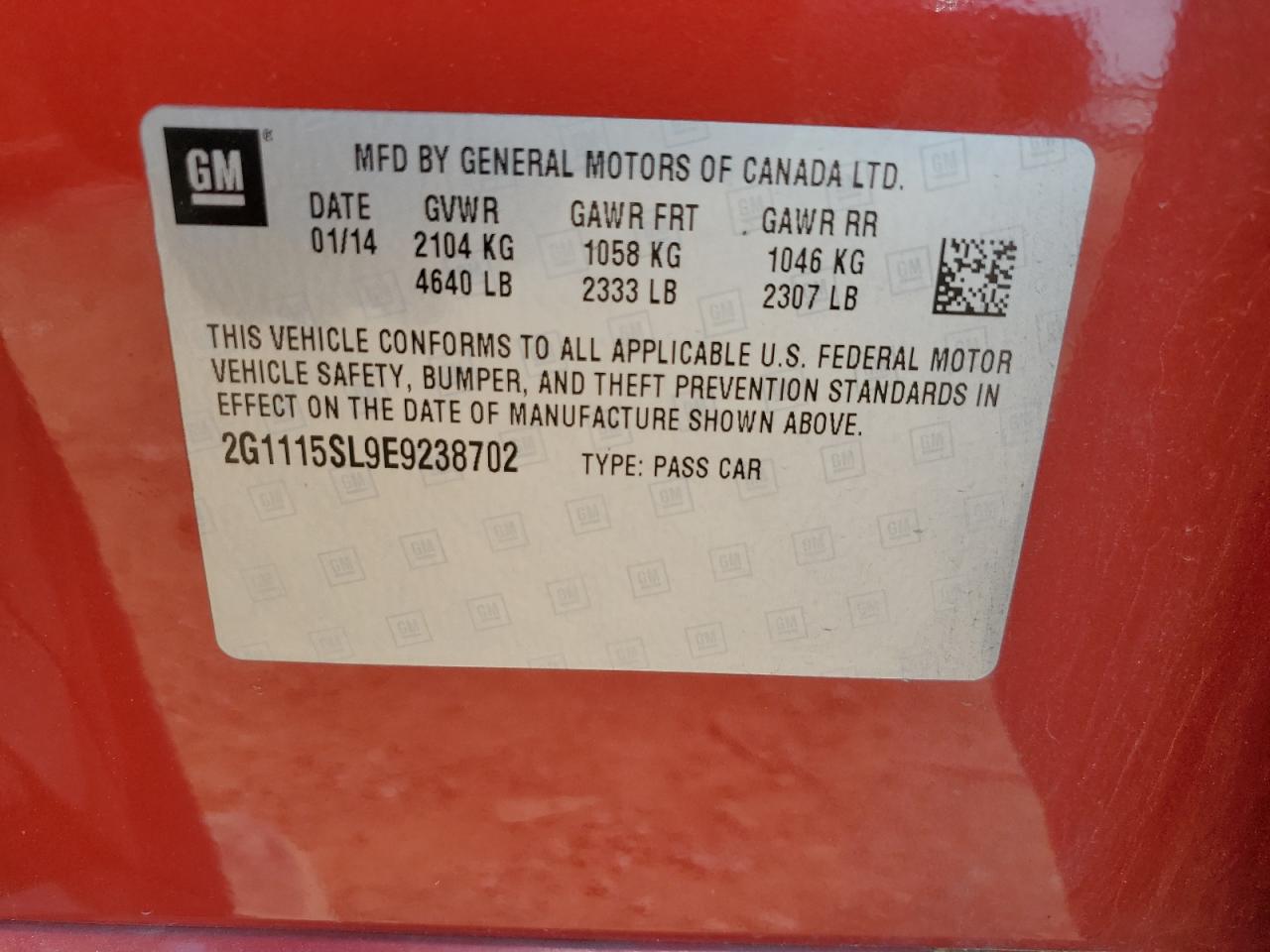 2014 Chevrolet Impala Lt VIN: 2G1115SL9E9238702 Lot: 81631235