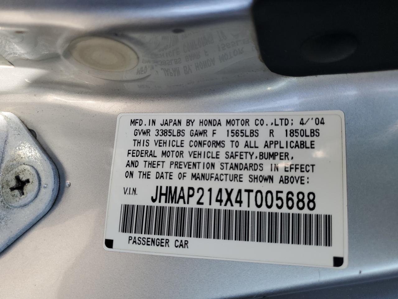 2004 Honda S2000 VIN: JHMAP214X4T005688 Lot: 51300614