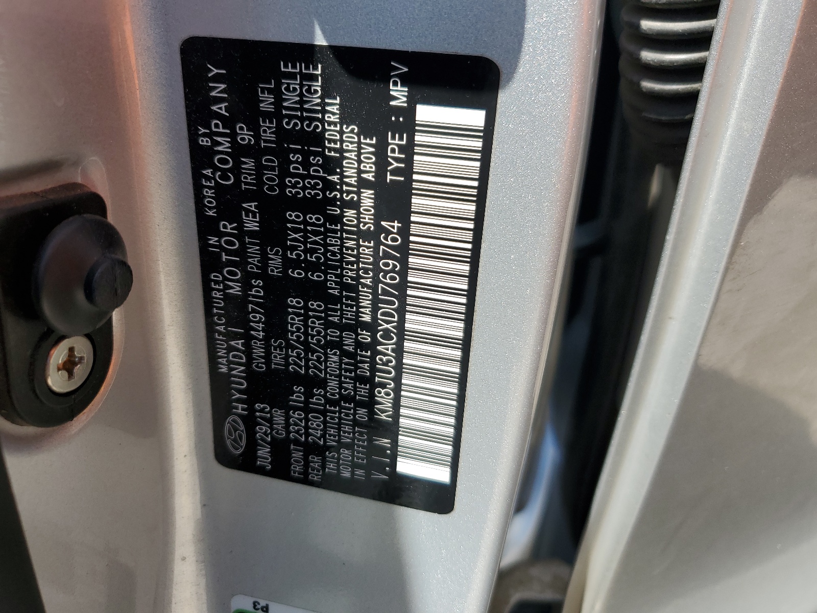 KM8JU3ACXDU769764 2013 Hyundai Tucson Gls