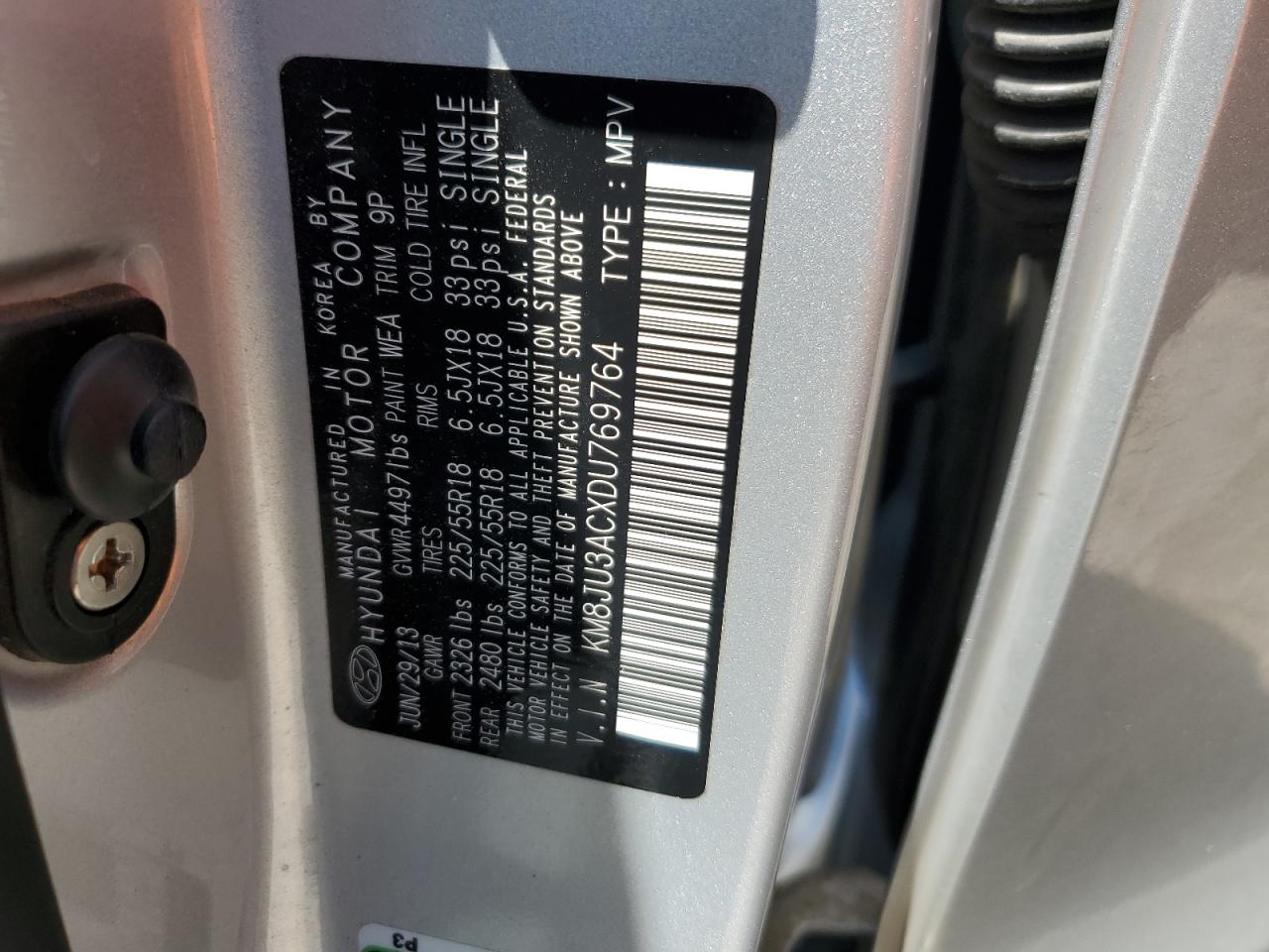 2013 Hyundai Tucson Gls VIN: KM8JU3ACXDU769764 Lot: 51913284