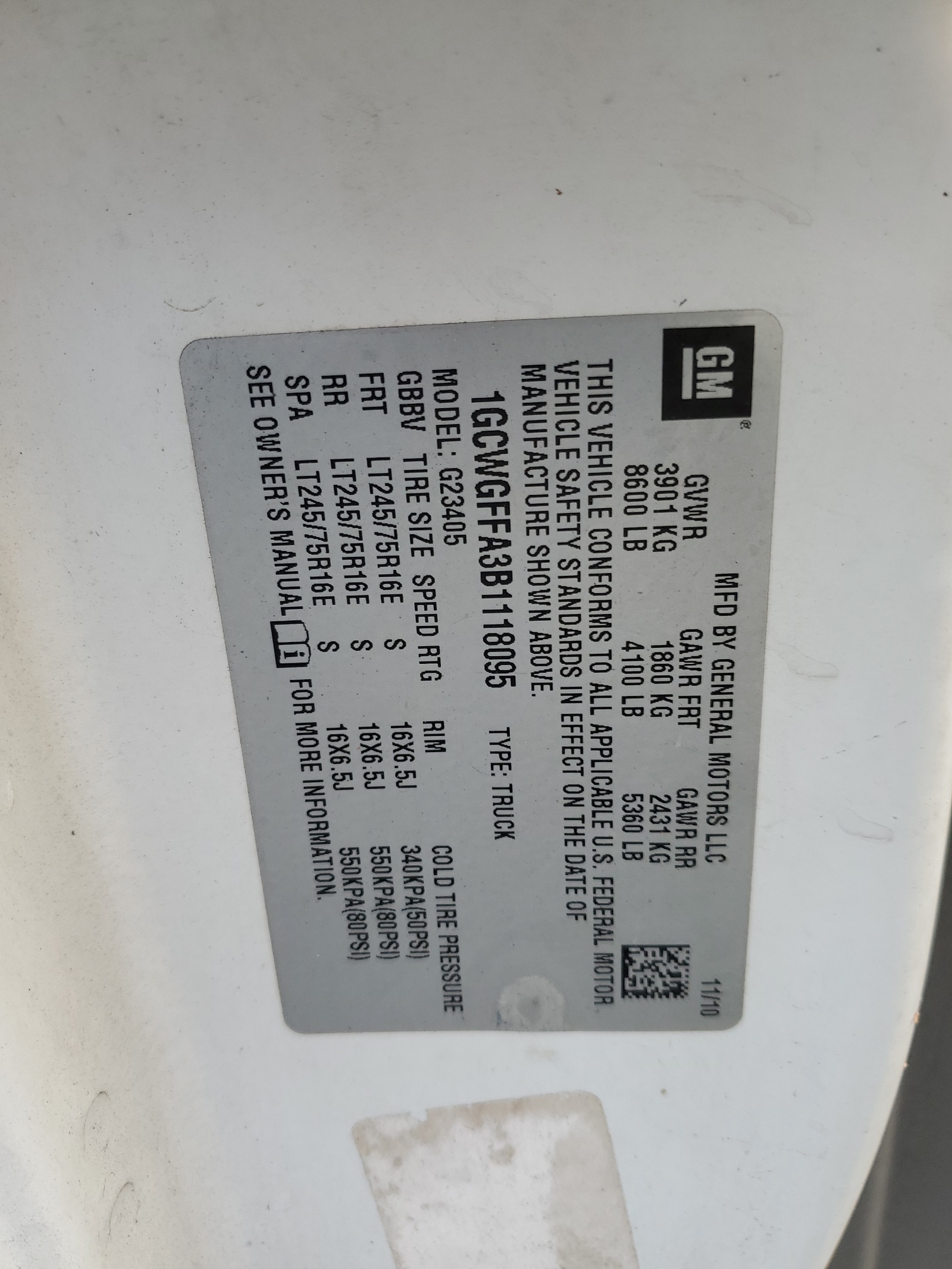 1GCWGFFA3B1118095 2011 Chevrolet Express G2500