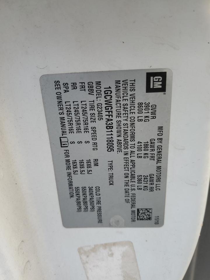 2011 Chevrolet Express G2500 VIN: 1GCWGFFA3B1118095 Lot: 49856084