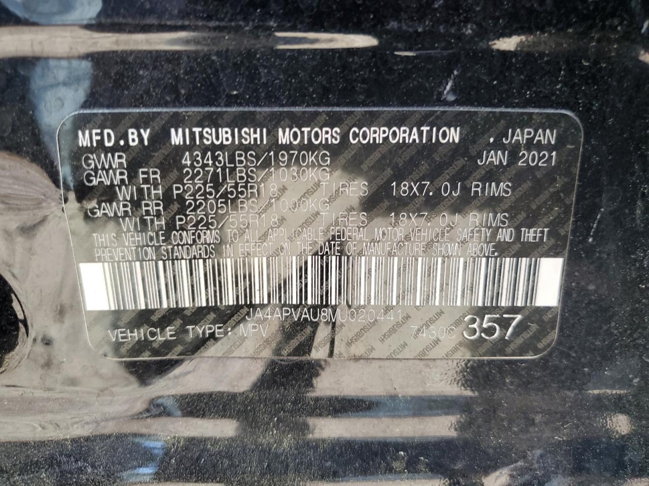 2021 Mitsubishi Outlander Sport Se VIN: JA4APVAU8MU020441 Lot: 49955394