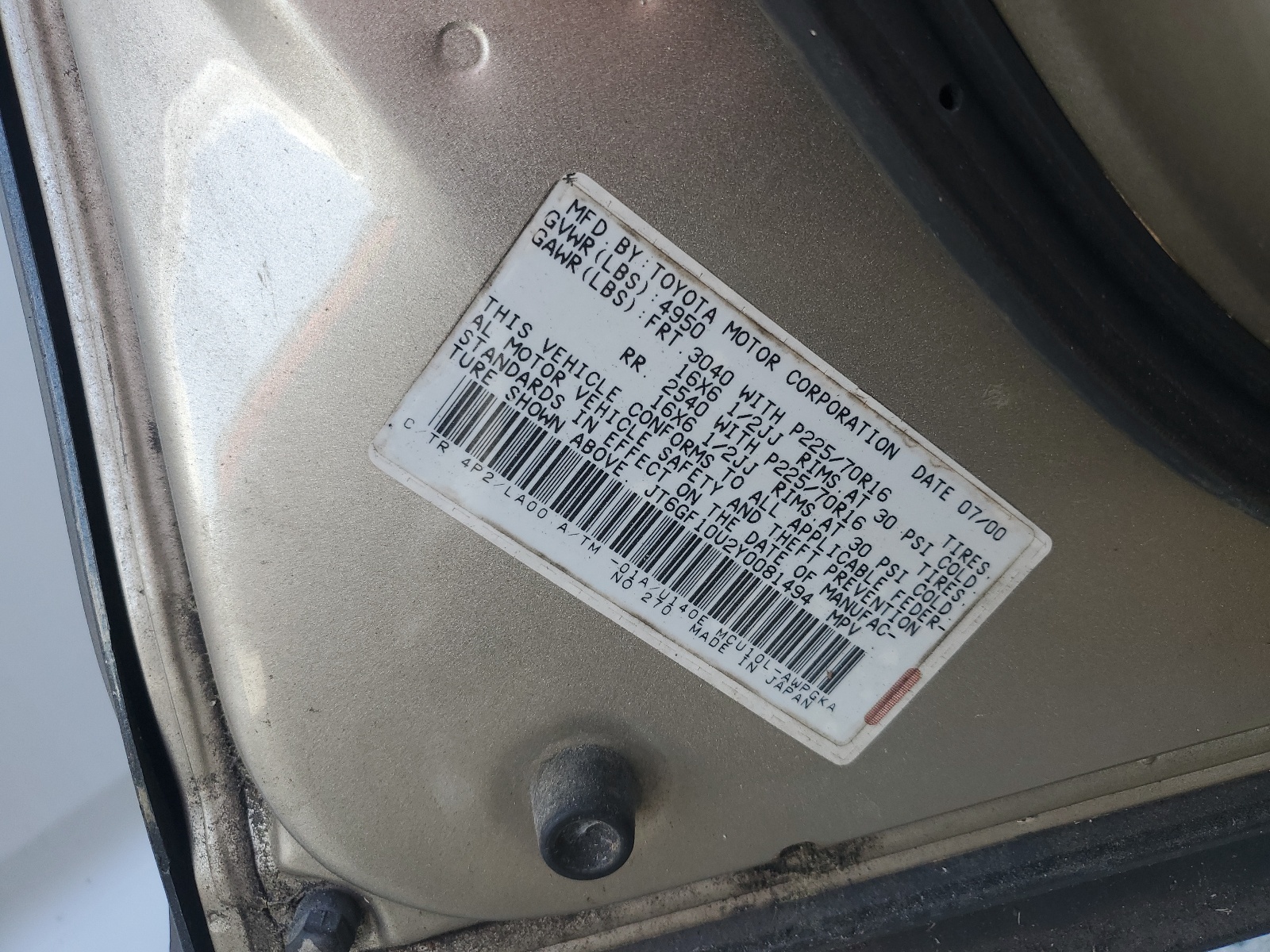 JT6GF10U2Y0081494 2000 Lexus Rx 300