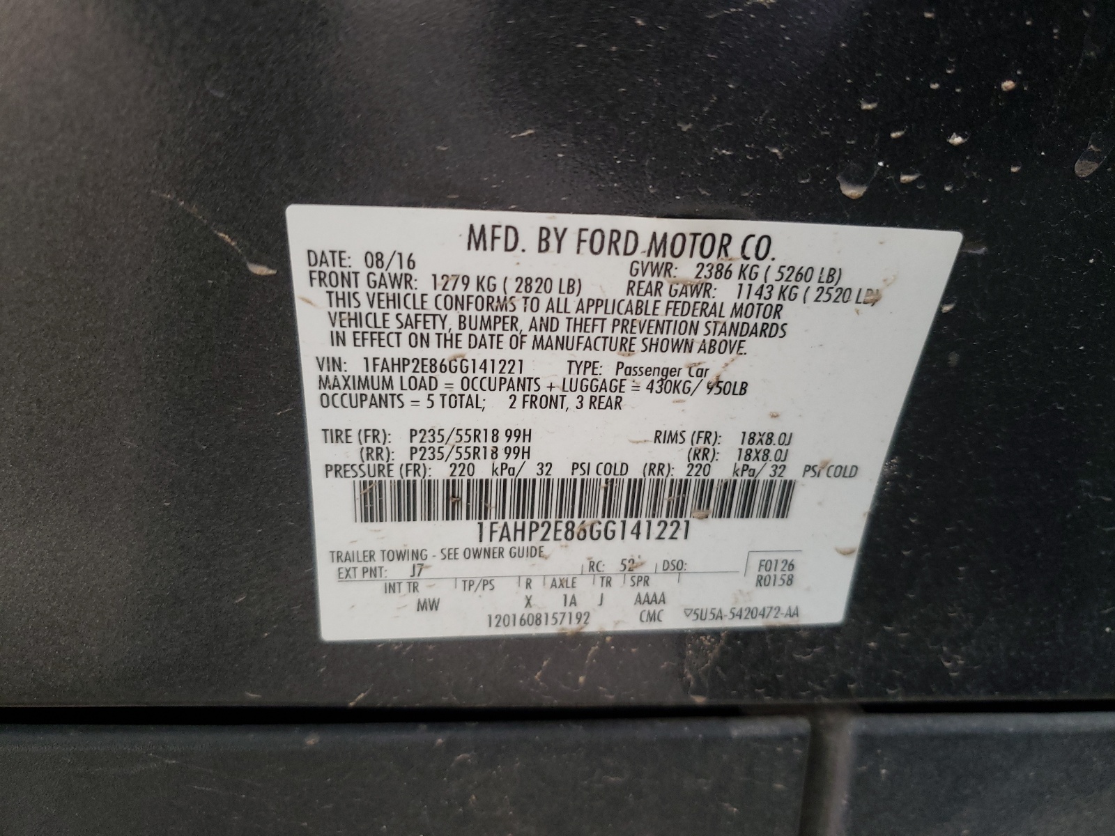 1FAHP2E86GG141221 2016 Ford Taurus Sel