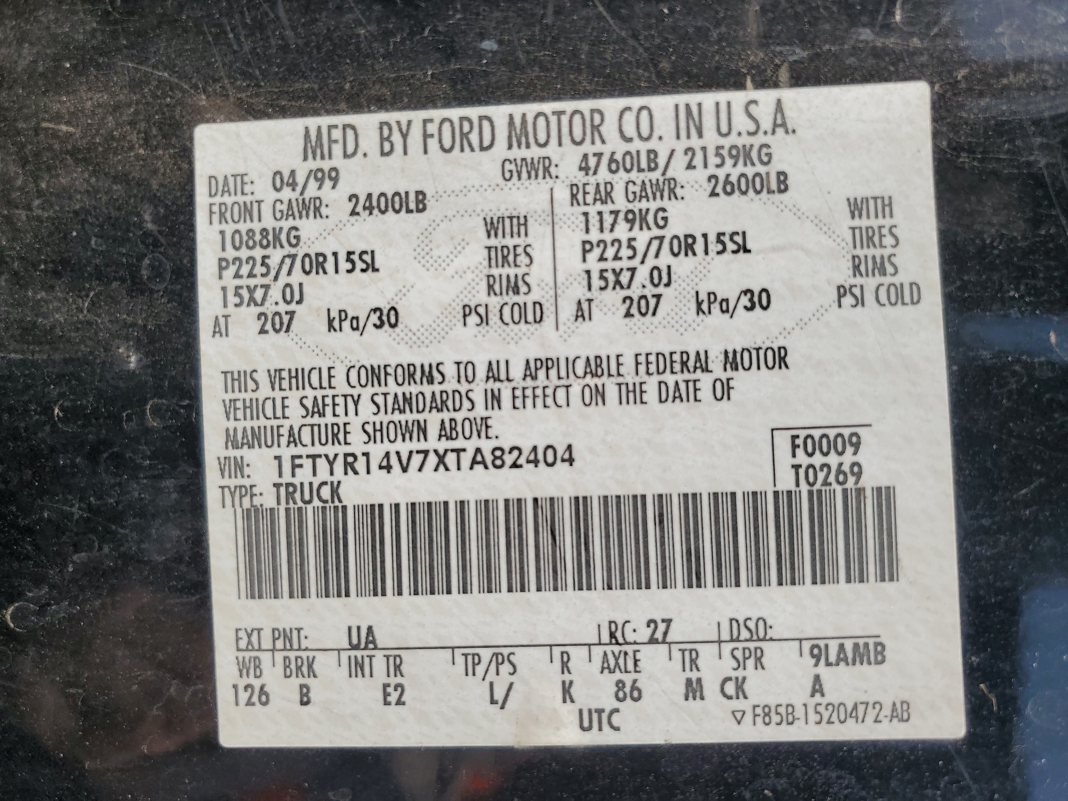 1FTYR14V7XTA82404 1999 Ford Ranger Super Cab