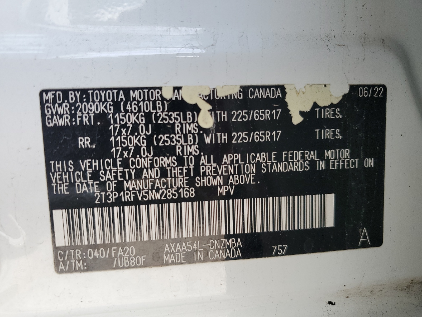 2T3P1RFV5NW285168 2022 Toyota Rav4 Xle