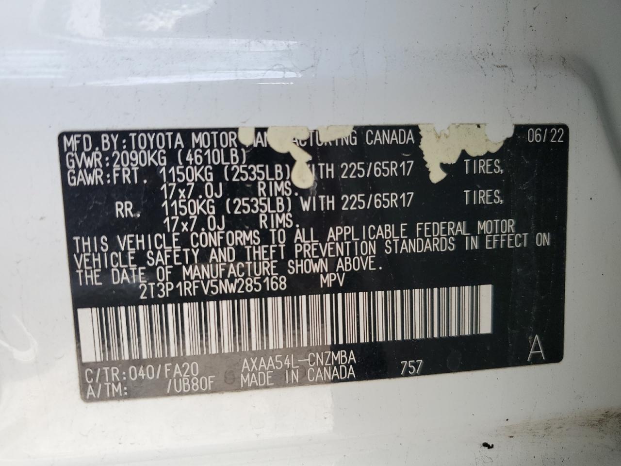 2022 Toyota Rav4 Xle VIN: 2T3P1RFV5NW285168 Lot: 51925084