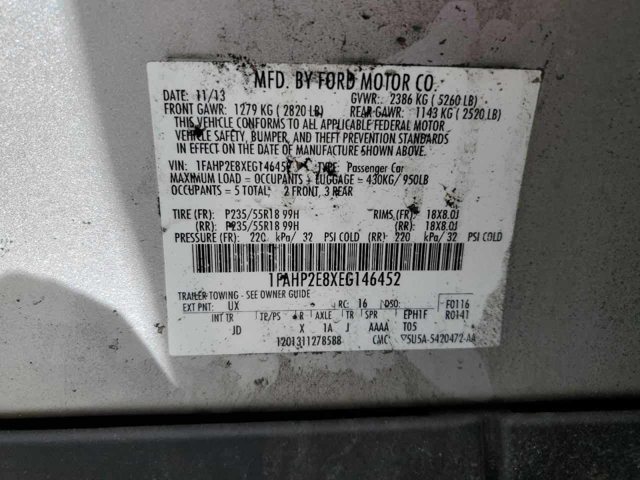 1FAHP2E8XEG146452 2014 Ford Taurus Sel