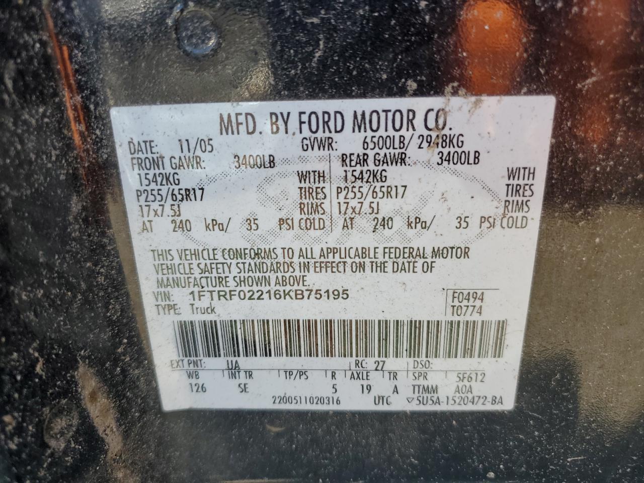 1FTRF02216KB75195 2006 Ford F150