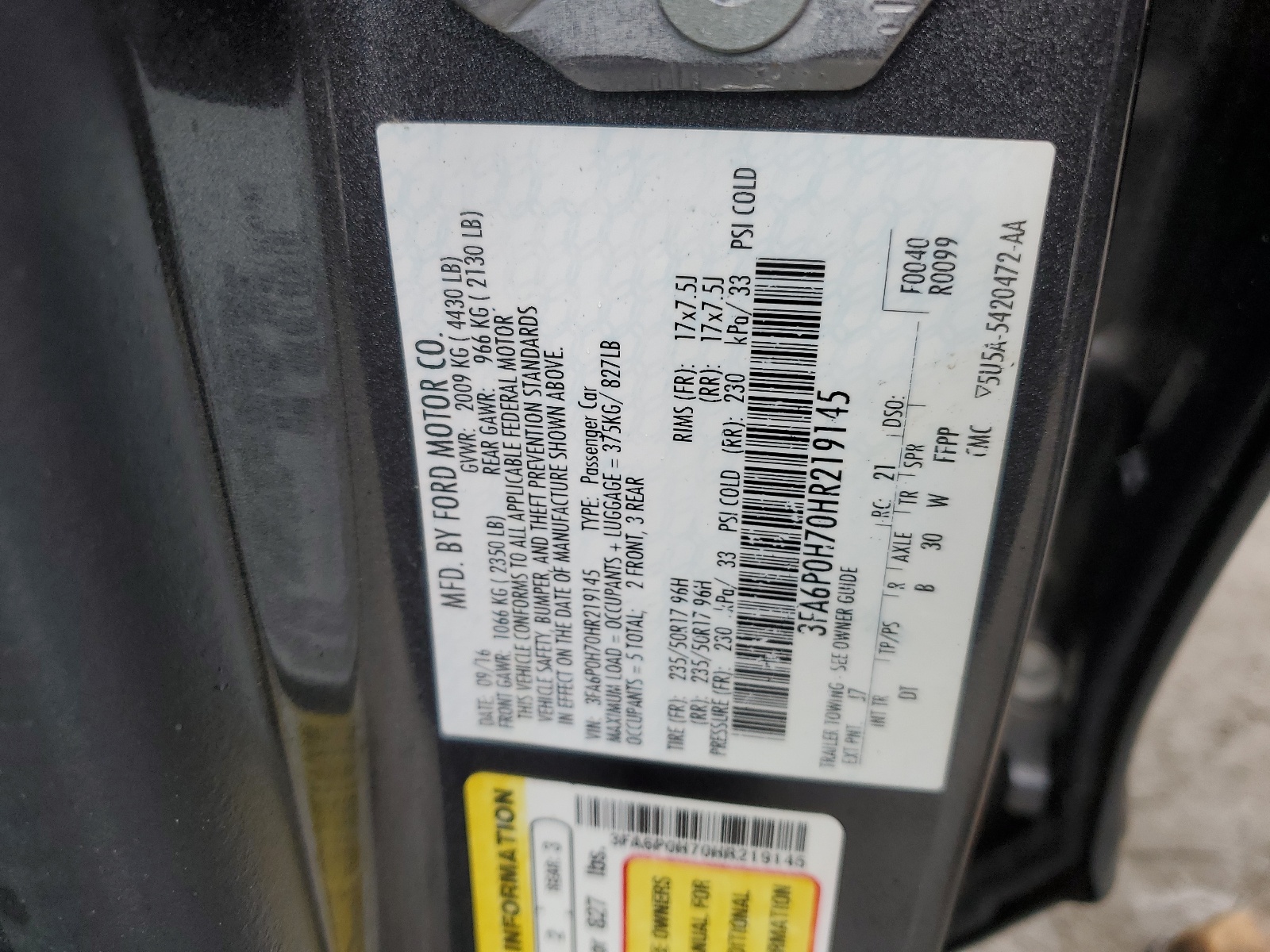 3FA6P0H70HR219145 2017 Ford Fusion Se