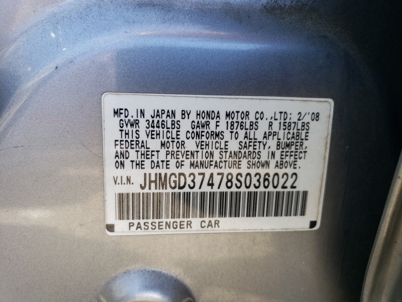 JHMGD37478S036022 2008 Honda Fit