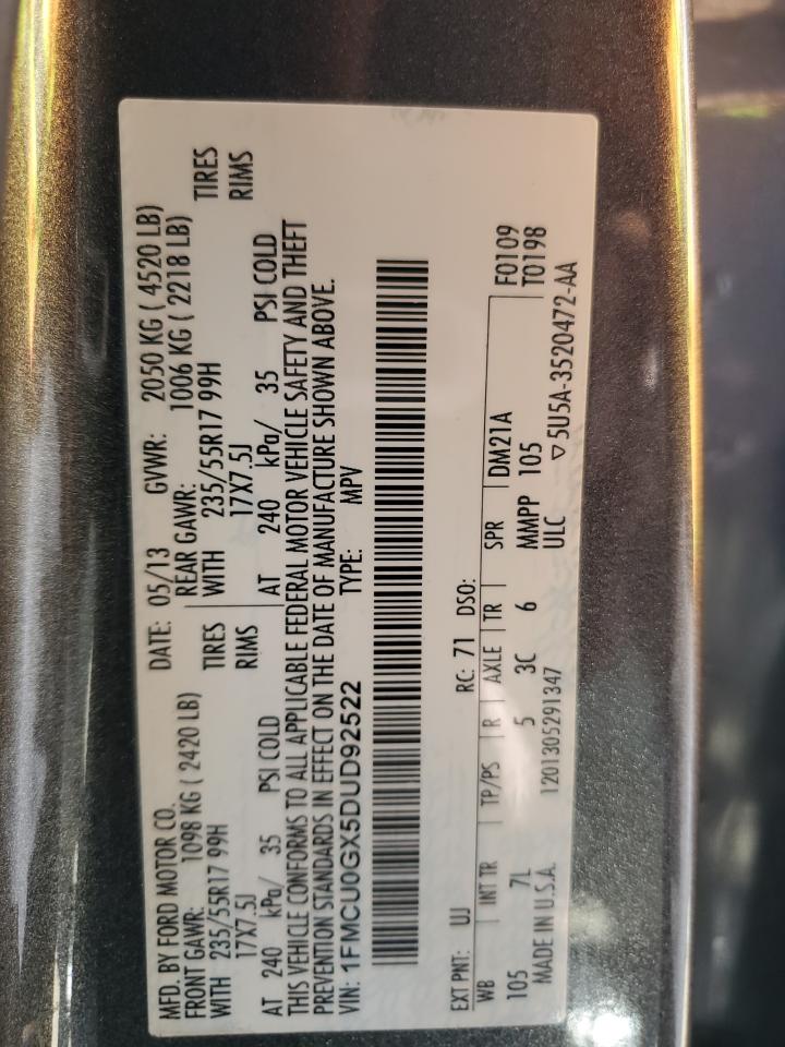 2013 Ford Escape Se VIN: 1FMCU0GX5DUD92522 Lot: 51456284