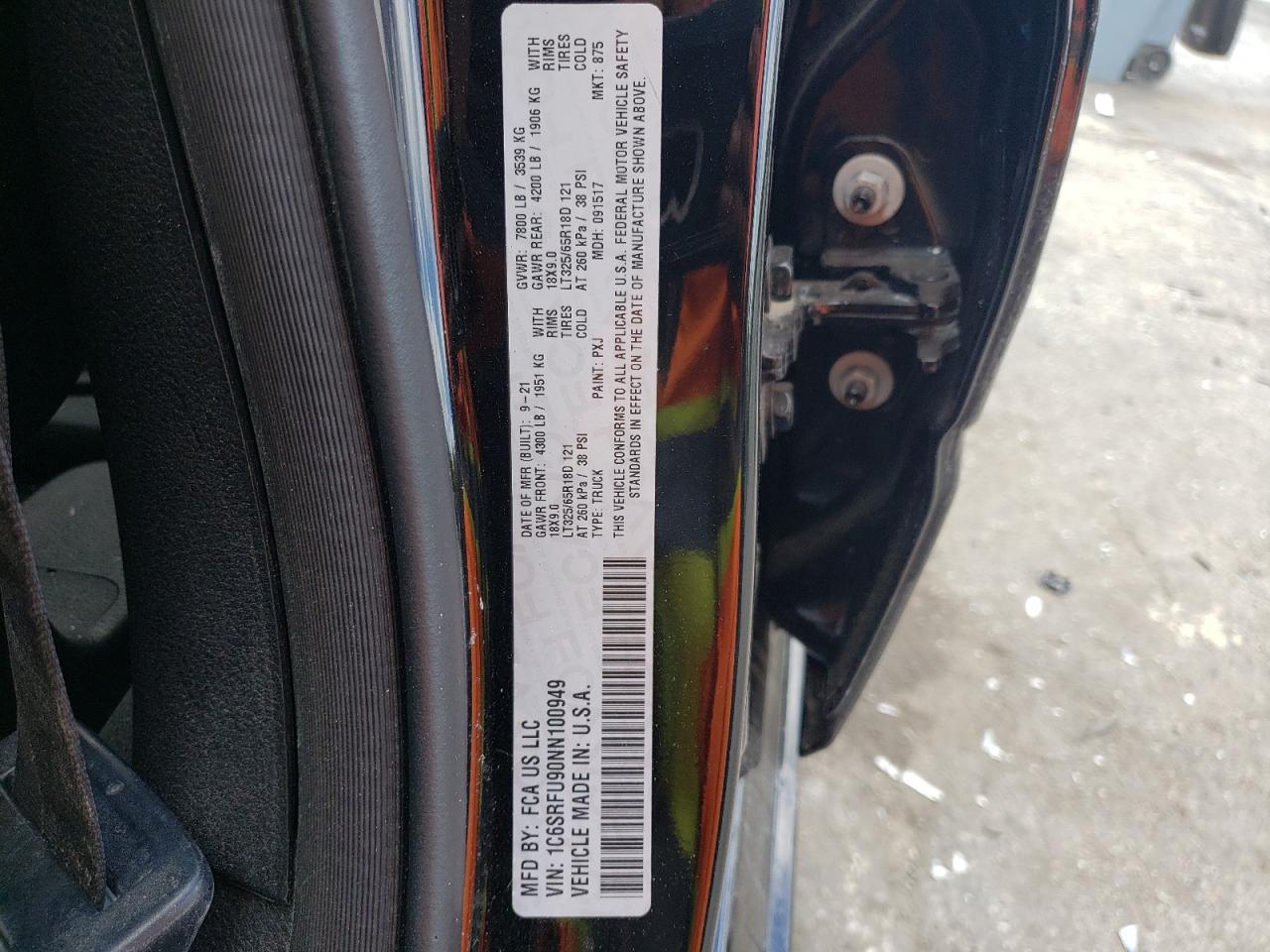 2022 Ram 1500 Trx VIN: 1C6SRFU90NN100949 Lot: 93948555