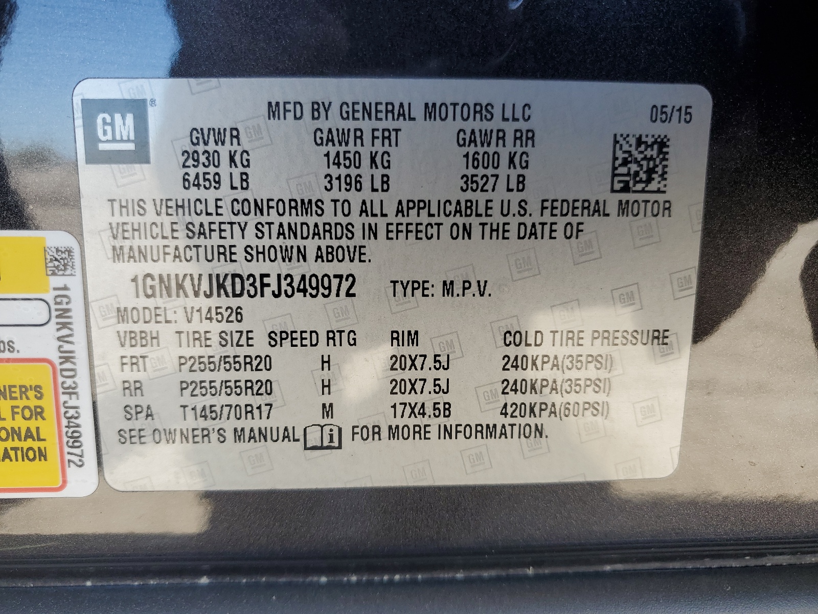 1GNKVJKD3FJ349972 2015 Chevrolet Traverse Ltz