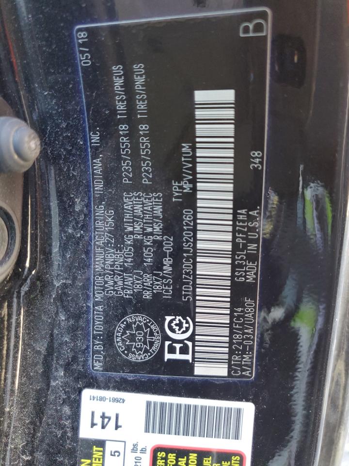 2018 Toyota Sienna Le VIN: 5TDJZ3DC1JS201260 Lot: 59564655